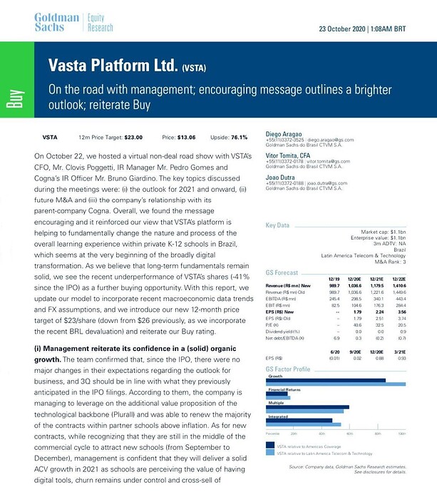goldman buy Vasta
