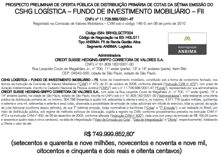 HGLG11 - CSHG Logística - Fundos Imobiliarios - Fórum sobre Ações